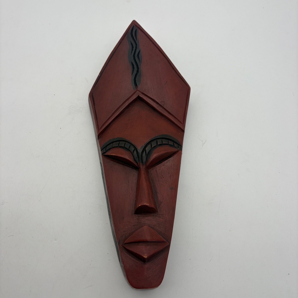 Hand Carved Ghana Wood‎ Tribal Wall Mask African Folk Art Decor Vintage